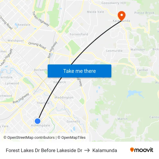 Forest Lakes Dr Before Lakeside Dr to Kalamunda map