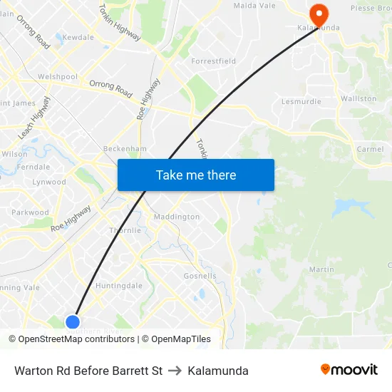 Warton Rd Before Barrett St to Kalamunda map