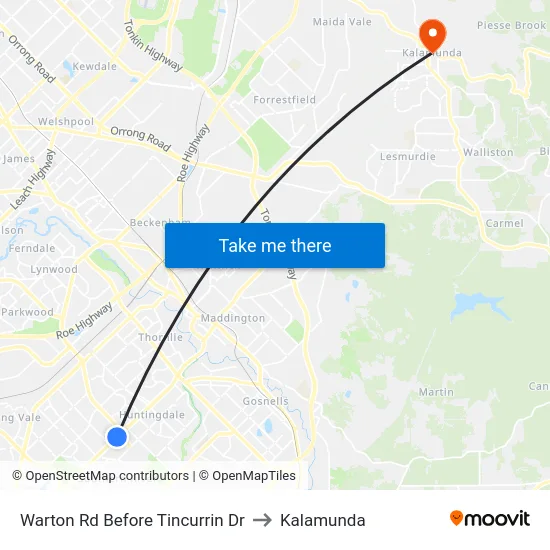 Warton Rd Before Tincurrin Dr to Kalamunda map