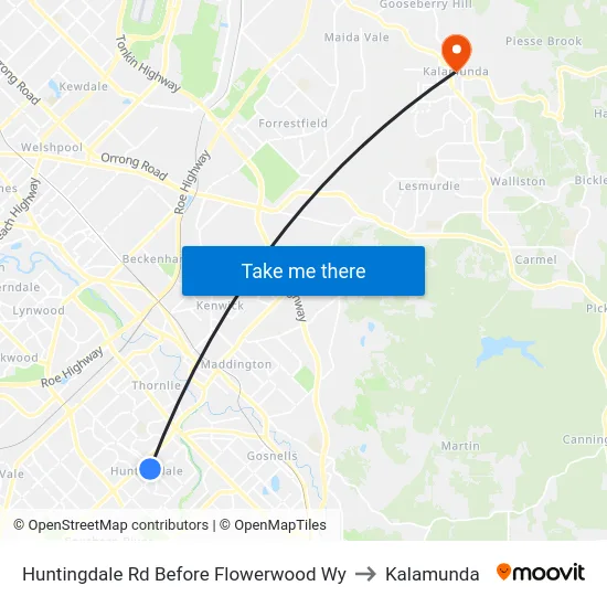 Huntingdale Rd Before Flowerwood Wy to Kalamunda map