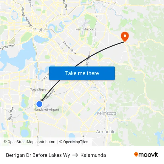 Berrigan Dr Before Lakes Wy to Kalamunda map