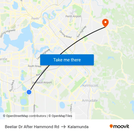 Beeliar Dr After Hammond Rd to Kalamunda map