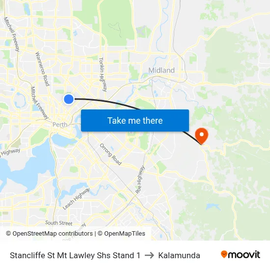 Stancliffe St Mt Lawley Shs Stand 1 to Kalamunda map