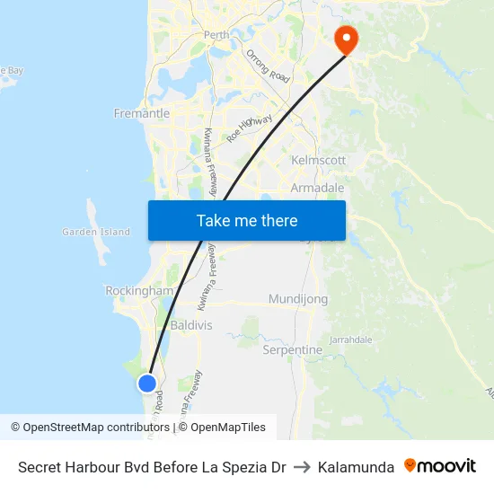 Secret Harbour Bvd Before La Spezia Dr to Kalamunda map