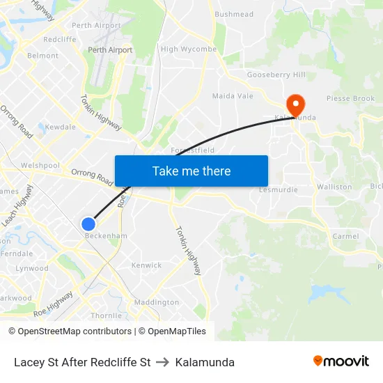 Lacey St After Redcliffe St to Kalamunda map