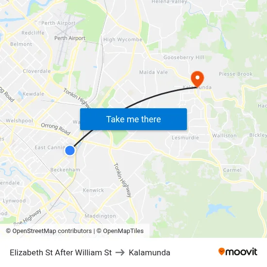 Elizabeth St After William St to Kalamunda map