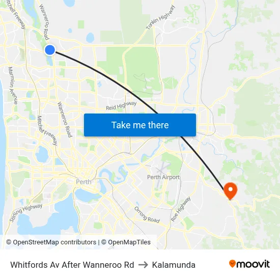 Whitfords Av After Wanneroo Rd to Kalamunda map