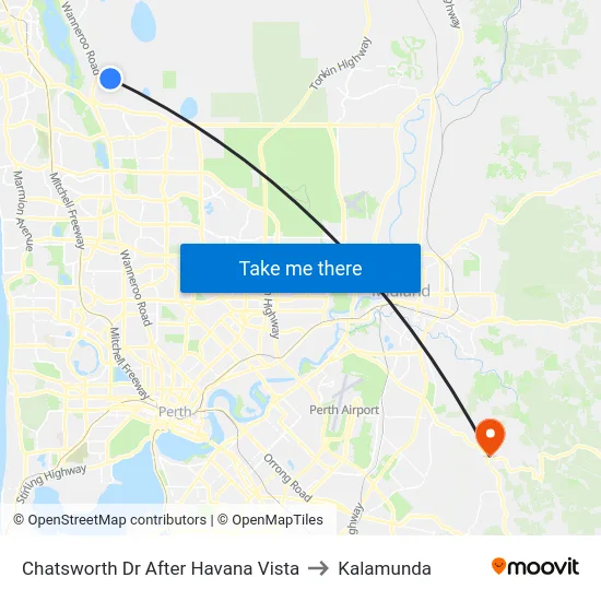 Chatsworth Dr After Havana Vista to Kalamunda map