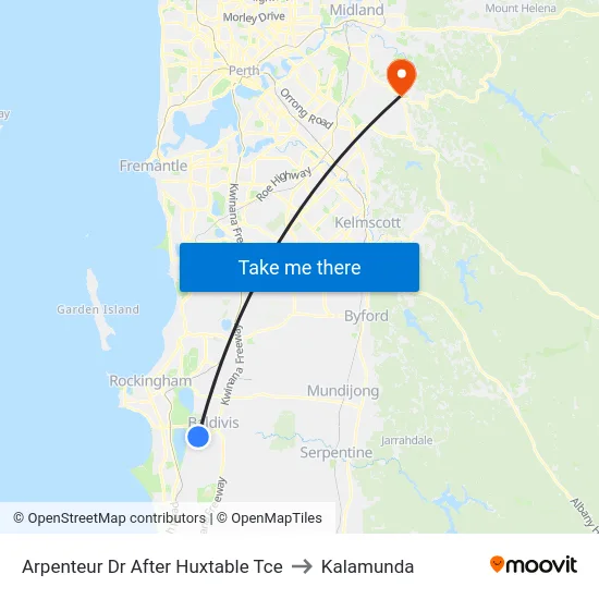 Arpenteur Dr After Huxtable Tce to Kalamunda map