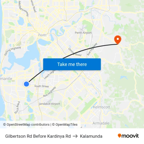 Gilbertson Rd Before Kardinya Rd to Kalamunda map