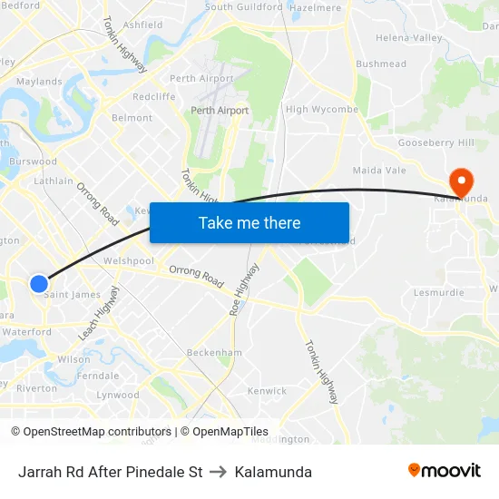 Jarrah Rd After Pinedale St to Kalamunda map
