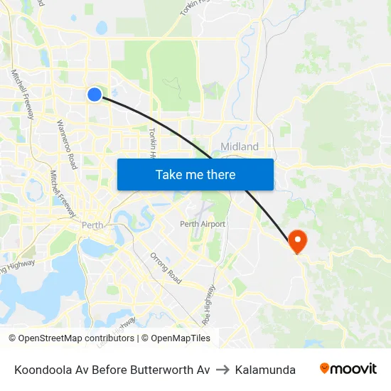 Koondoola Av Before Butterworth Av to Kalamunda map