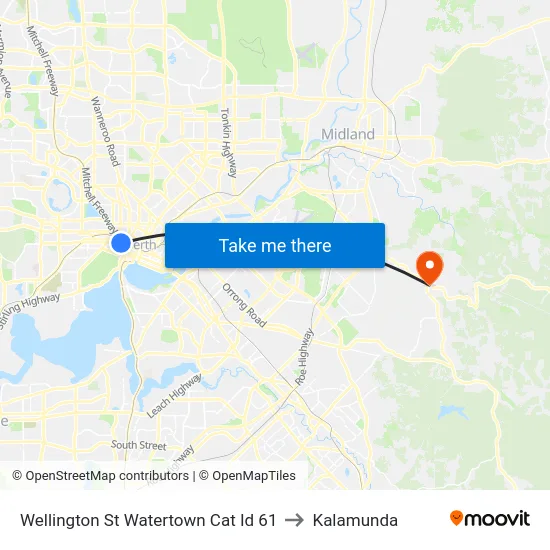 Wellington St Watertown Cat Id 61 to Kalamunda map