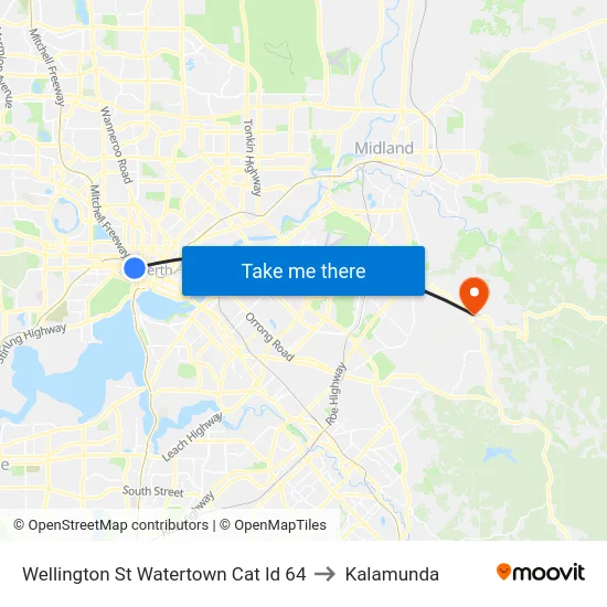 Wellington St Watertown Cat Id 64 to Kalamunda map