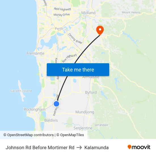 Johnson Rd Before Mortimer Rd to Kalamunda map