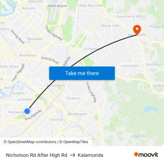 Nicholson Rd After High Rd to Kalamunda map