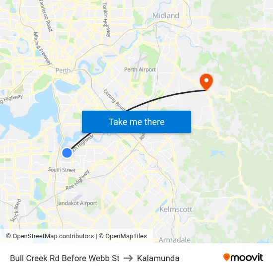 Bull Creek Rd Before Webb St to Kalamunda map