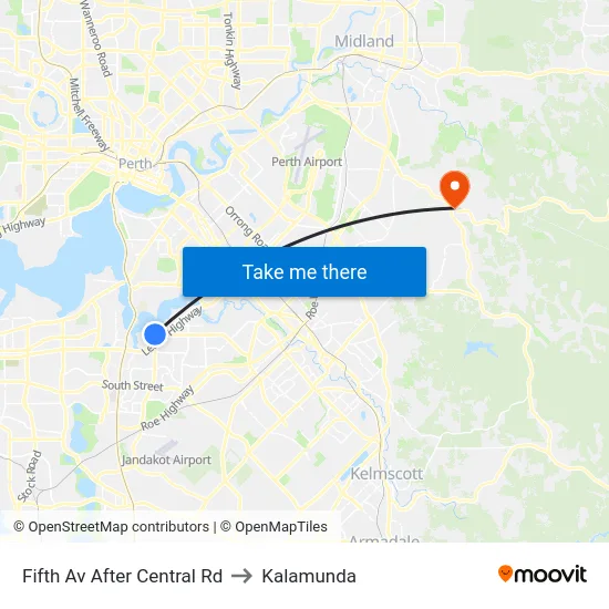 Fifth Av After Central Rd to Kalamunda map