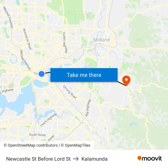Newcastle St Before Lord St to Kalamunda map
