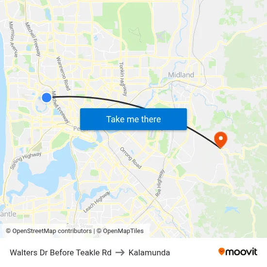 Walters Dr Before Teakle Rd to Kalamunda map