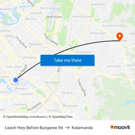 Leach Hwy Before Bungaree Rd to Kalamunda map