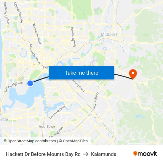 Hackett Dr Before Mounts Bay Rd to Kalamunda map
