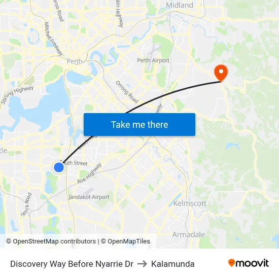 Discovery Way Before Nyarrie Dr to Kalamunda map