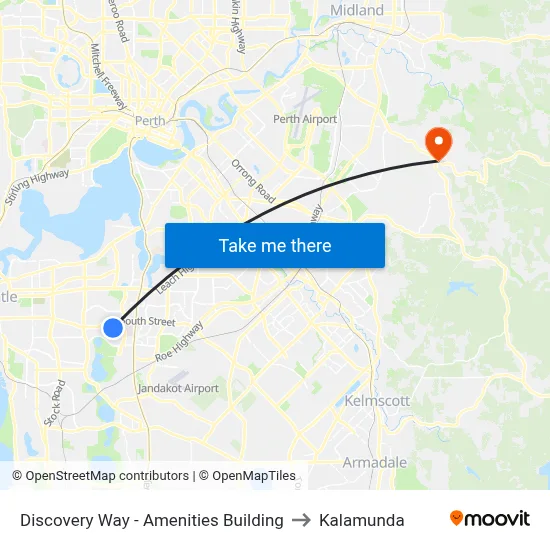 Discovery Way - Amenities Building to Kalamunda map