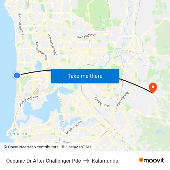 Oceanic Dr After Challenger Pde to Kalamunda map