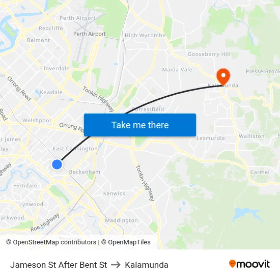 Jameson St After Bent St to Kalamunda map