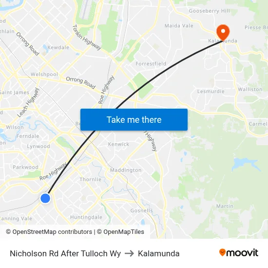 Nicholson Rd After Tulloch Wy to Kalamunda map