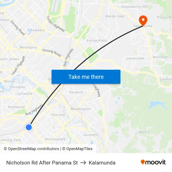 Nicholson Rd After Panama St to Kalamunda map