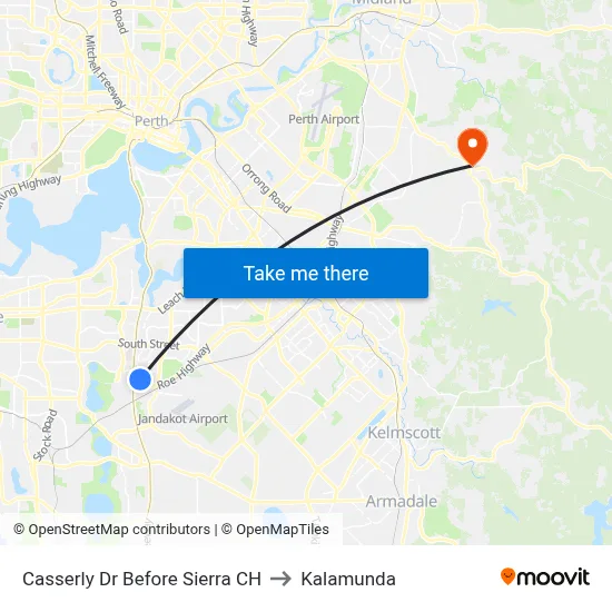 Casserly Dr Before Sierra CH to Kalamunda map