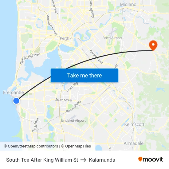 South Tce After King William St to Kalamunda map
