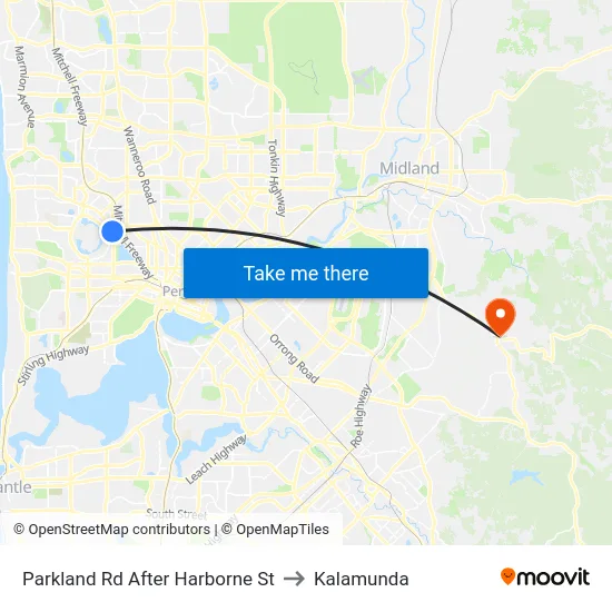 Parkland Rd After Harborne St to Kalamunda map