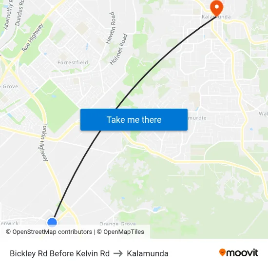 Bickley Rd Before Kelvin Rd to Kalamunda map