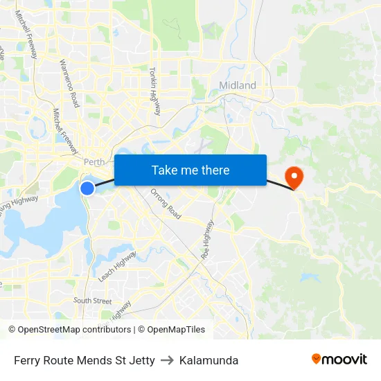 Ferry Route Mends St Jetty to Kalamunda map
