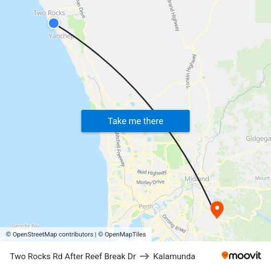 Two Rocks Rd After Reef Break Dr to Kalamunda map