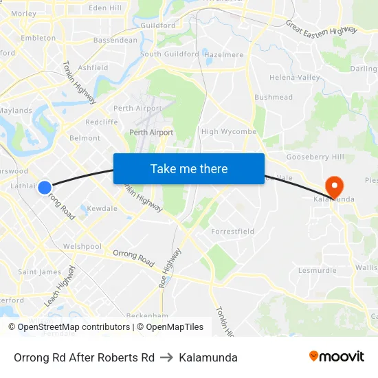 Orrong Rd After Roberts Rd to Kalamunda map