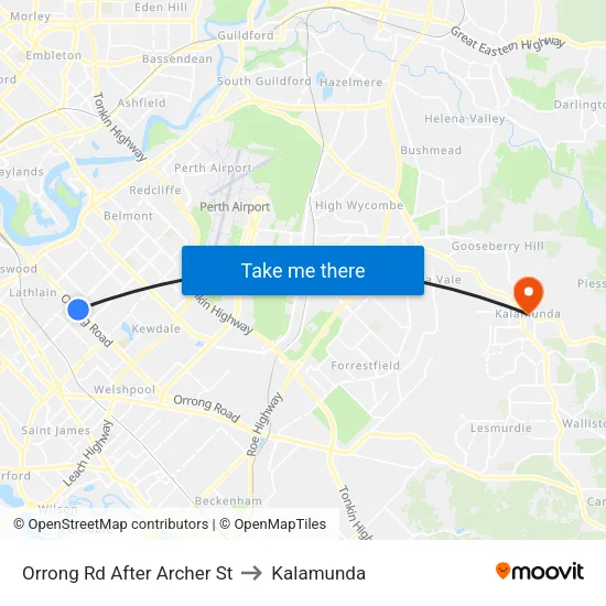 Orrong Rd After Archer St to Kalamunda map