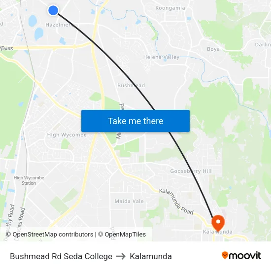 Bushmead Rd Seda College to Kalamunda map