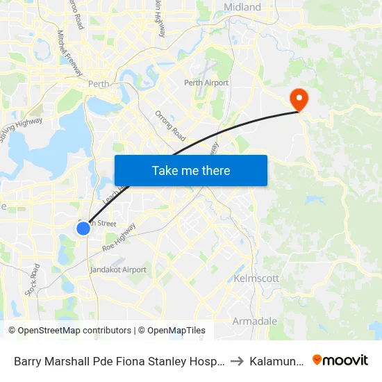 Barry Marshall Pde Fiona Stanley Hospital to Kalamunda map