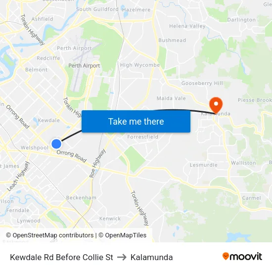 Kewdale Rd Before Collie St to Kalamunda map