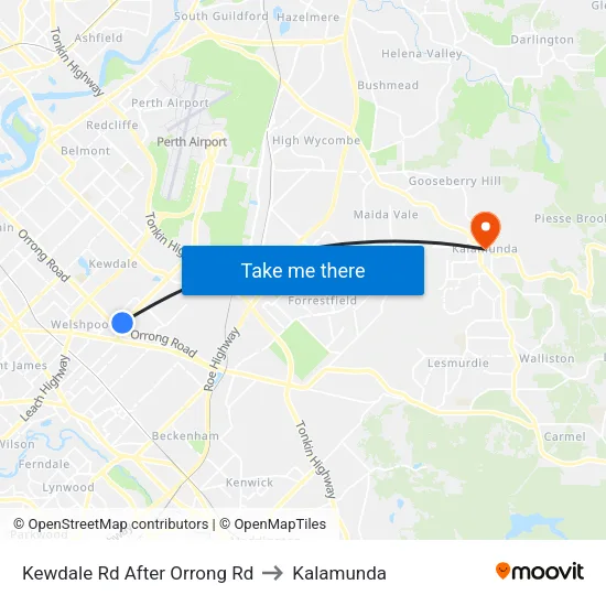 Kewdale Rd After Orrong Rd to Kalamunda map