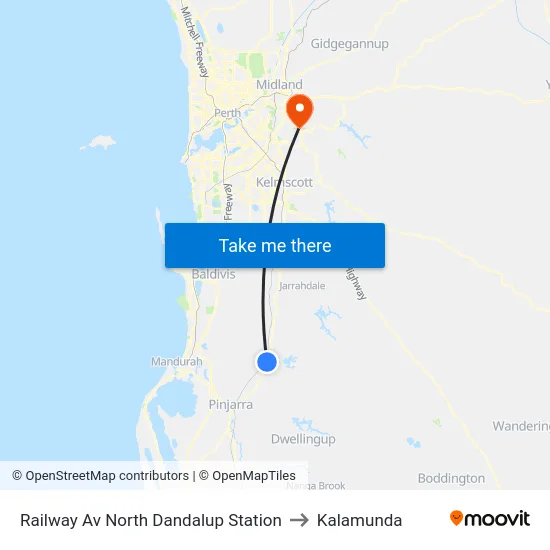 Railway Av North Dandalup Station to Kalamunda map