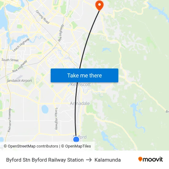 Byford Stn Byford Railway Station to Kalamunda map