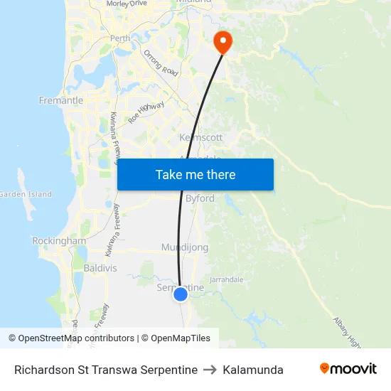 Richardson St Transwa Serpentine to Kalamunda map