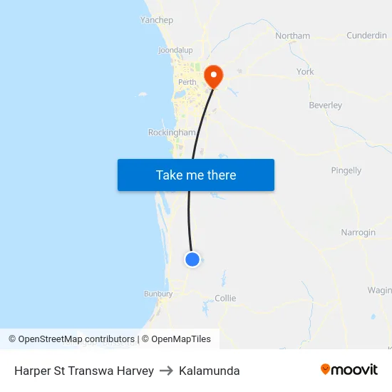 Harper St Transwa Harvey to Kalamunda map