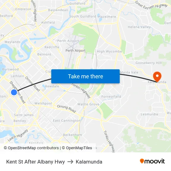 Kent St After Albany Hwy to Kalamunda map