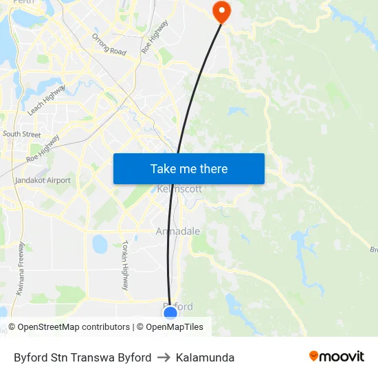 Byford Stn Transwa Byford to Kalamunda map